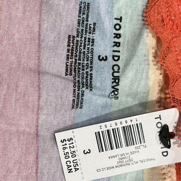 NWT TORRID Thong Pantie Underwear 3X Lace Orange Rainbow Stripes - Picture 4 of 4